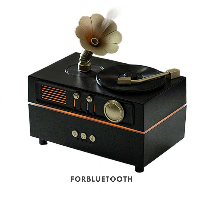 Retro Gramophone Humidifier - 160ML Large Capacity, 7 Color LED Night Light with Remote Control, Auto-Off, Ultra Quiet for Bedroom Office Desk  (Black with Bluetooth) - Image 1